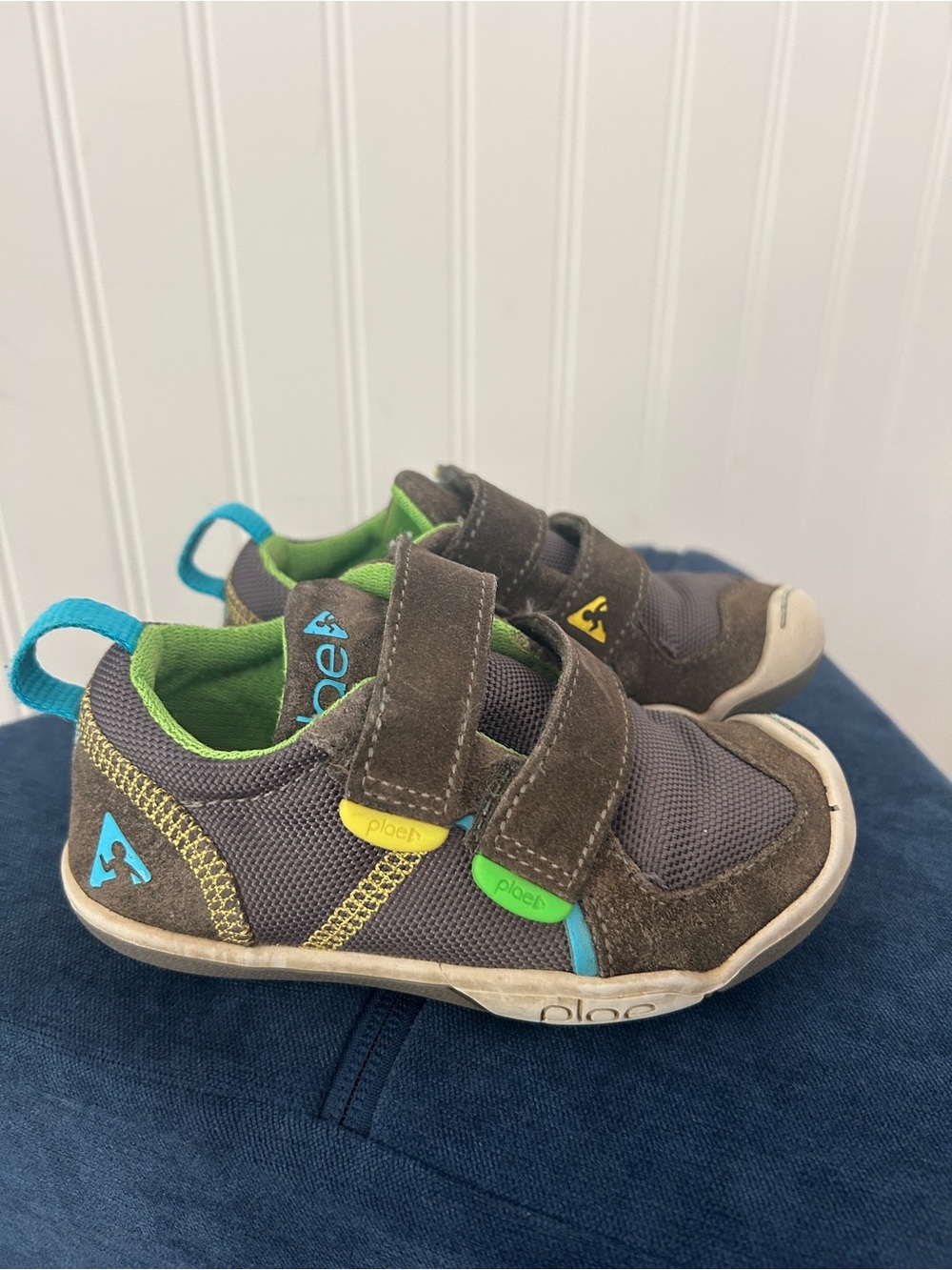 PLAE Kids Gray Sneakers with Green and Teal Accents